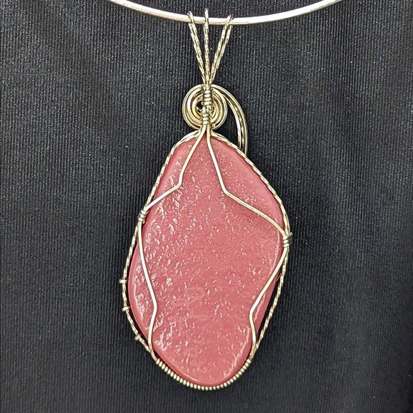 WOW Signed Pink * Rainbow * DICHROIC Sterling Silver Wire-Wrapped Glass Pendant - Picture 3 of 3